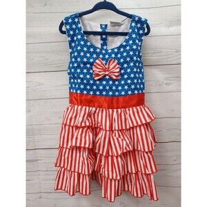 Ann Loren Girl Patriotic Dress American Flag 4th July Ruffles Siz 9/10 Looks 5/8